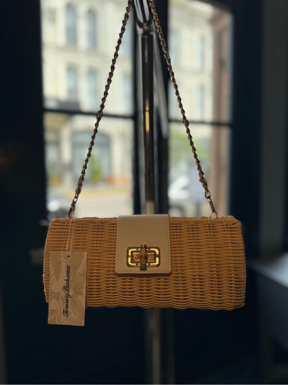 Tommy Bahama Wicker Woven Shoulder Bag with Chain Strap NWT